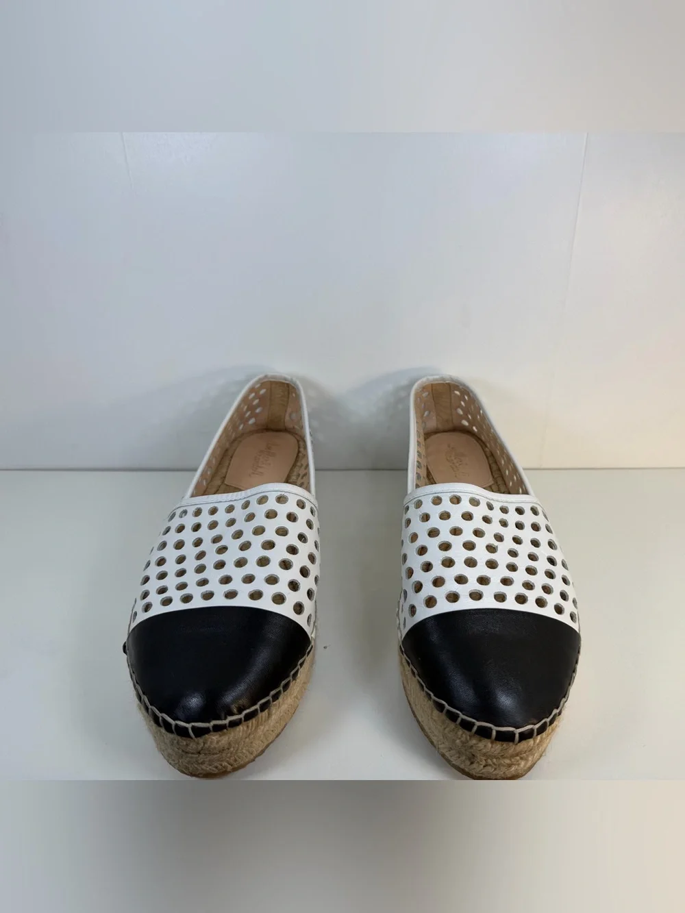 Loeffler Randall leather White Perforated Espadrilles with Black Cap Toe